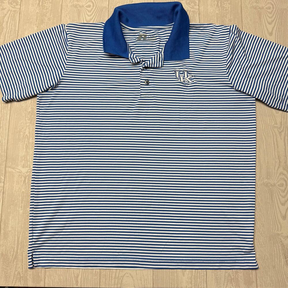 Russell Athletic Kentucky Wildcats UK Polo Shirt Blue White Striped Men’s 2XL